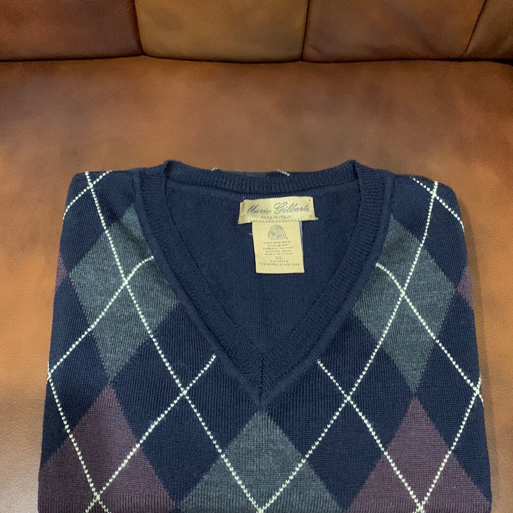 Mario Gilberto Argyle V-Neck Sweater made in Italy NWOT